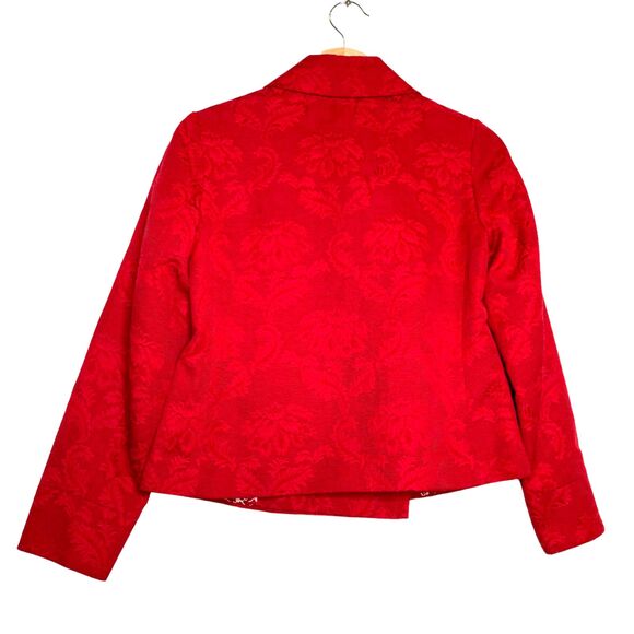 Talbots Red Leaf Pattern Petite Brocade Double Breast Blazer Size Petite - Picture 2 of 11
